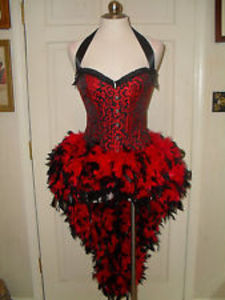Red/Black Victorian Lace Feather Burlesque Costume — Fantasy Masquerades