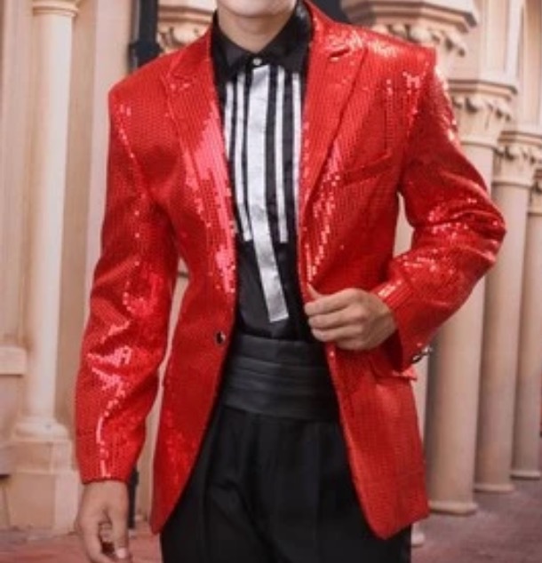 Veste homme rouge à paillettes ( Spécial Pros, Costumes Pro ) sur la  boutique Mon truc en plumes